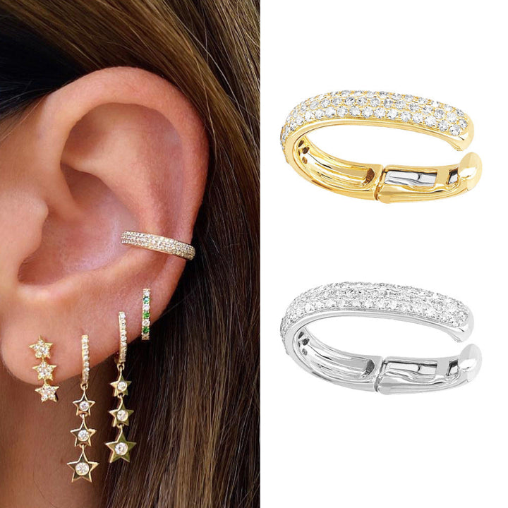S925/14K Pave‑Set Diamond Huggie Hoop Ear Cuff, Non‑Piercing Clip‑On Earrings For Women's
