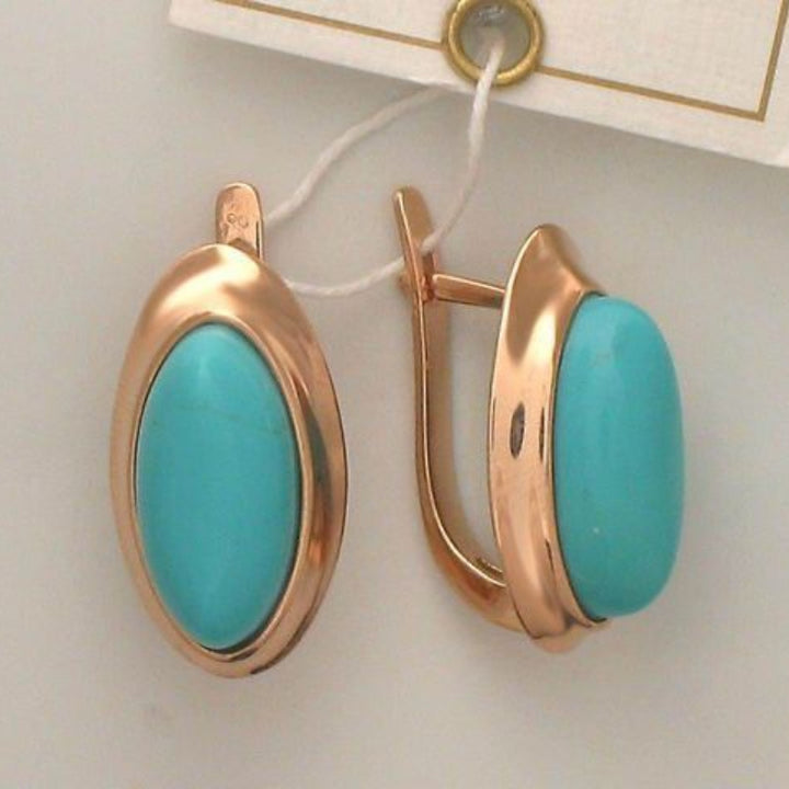 Oval Turquoise Gemstone Hoop Earrings, Classic Oval Stone Huggie Earrings for Women