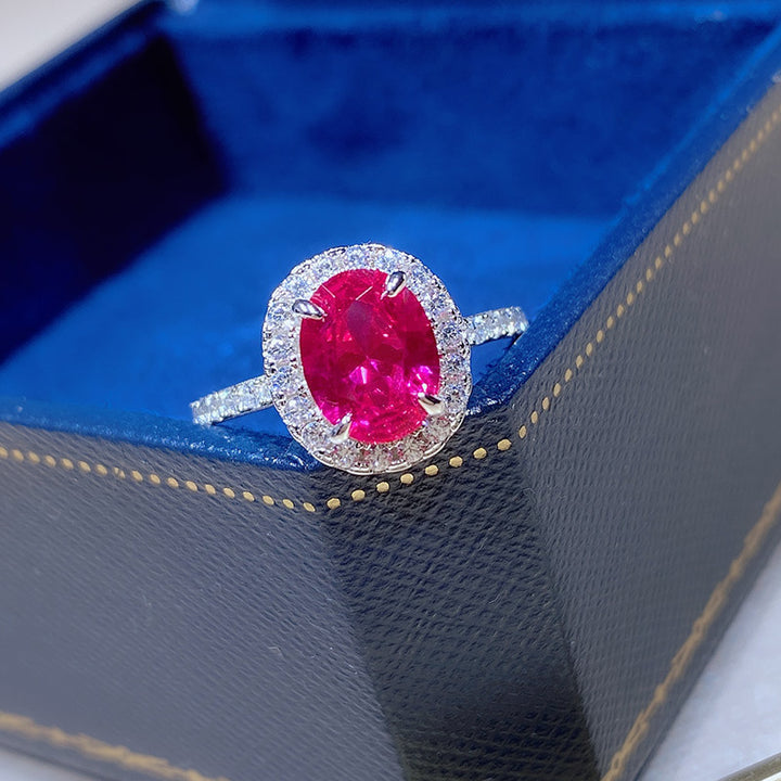 Oval Cut Gemstone Halo Ring, Elegant Red Stone Statement Ring, Timeless Jewelry for Women