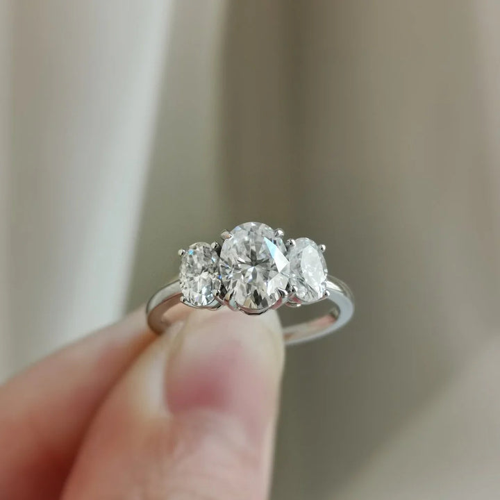 Three Diamonds Oval Cut Ring, Classic Brilliant Sparkle Engagement Promise Ring for Women