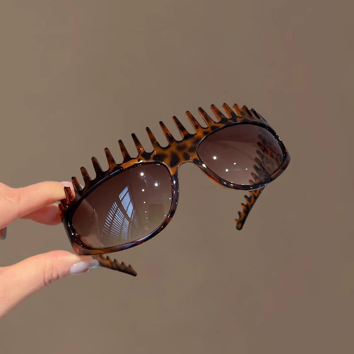 Spiky Serrated Leopard Frame Y2K Statement Sunglasses, Weirdcore Festival Bold UV Protection Shades