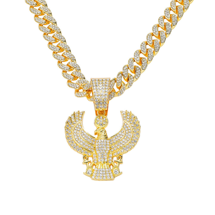 Iced Out Eagle Pendant Cuban Link Chain Necklace, Hip Hop Bling Jewelry For Men
