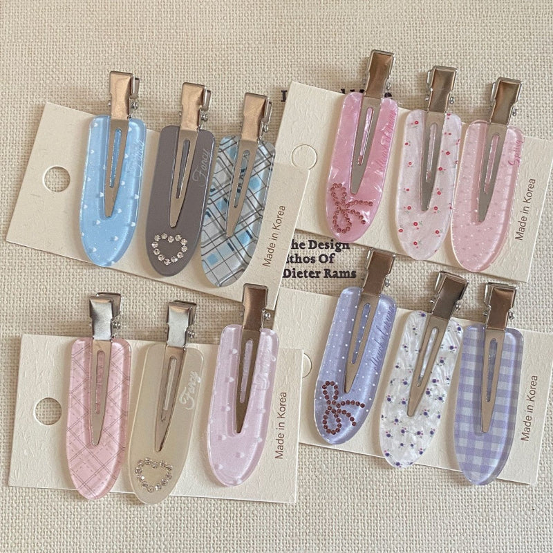 Pastel Gingham Bow Rhinestone Snap Hair Clips, Coquette Dainty Non-Slip Bang Barrettes Multipack