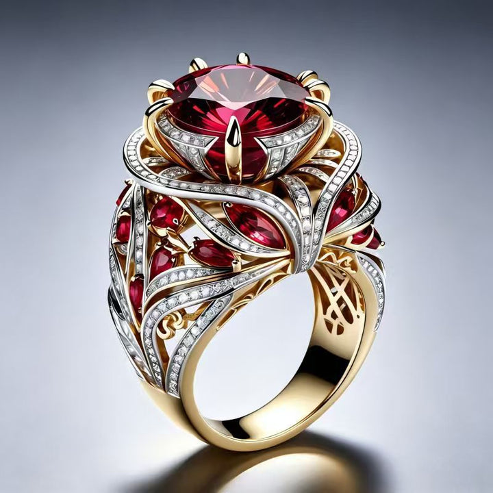 Luxury Twisted Floral Statement Ring, Bold Ornate Gem Ring for Special Occasions