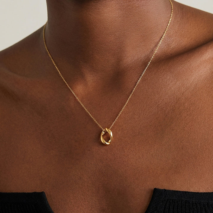 Twisted Hollow Oval Gold Pendant Necklace, Minimal Quiet Luxury Collarbone Chain