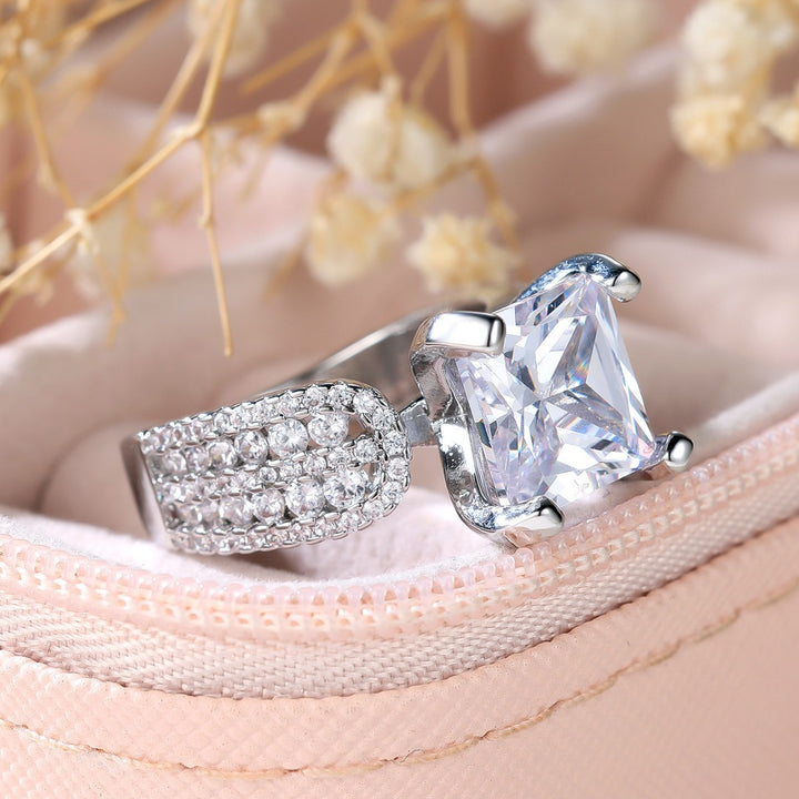 Stunning Square Cut Statement Ring, Elegant Sparkling Diamond Ring for Women