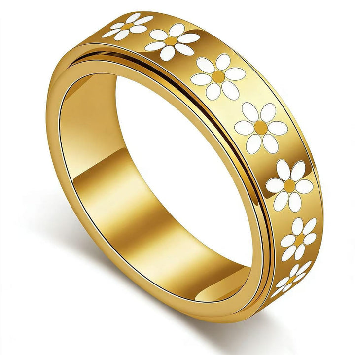 Daisy Rotatable Ring with Universal Wheel, Rotatable Stress‑Relief Band Ring
