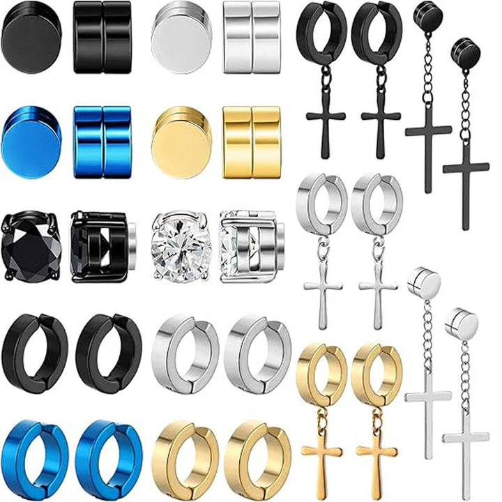 15 Pairs Mixed‑Style No‑Piercing Magnetic Ear Clips Set, Multi‑Color & Multi‑Design Pack For Men & Women