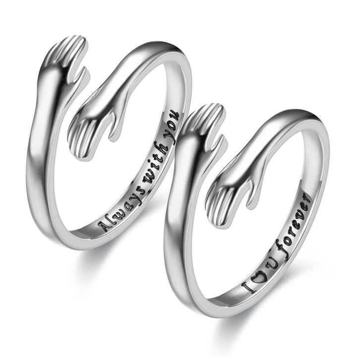 Hug Open Adjustable Couple Ring Set, Engraved Love Message Rings, Sweet Gift for Lovers