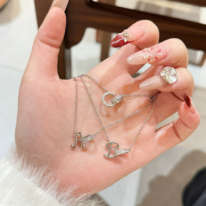 26 Letters Initial Necklace, Diamond Accent Personalized Women Collarbone necklace