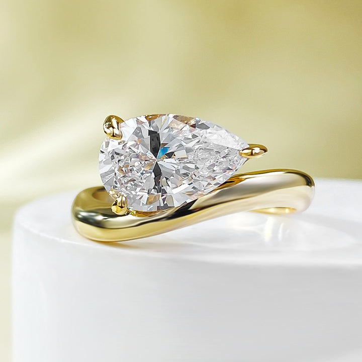 Pear‑Cut Diamond Solitaire Open-Style Adjustable Ring, Sleek Bypass Shank Engagement Promise Ring