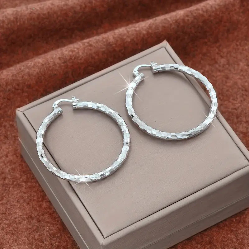 S925 &amp; 14K‑Tone Textured Hoop Earrings, Minimalist, High-End Circular Earrings