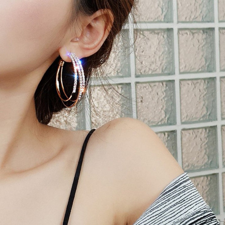 Baguette Diamond Open C-Hoop Earrings, Gold Sparkly Minimal Statement Party Ear Jewelry