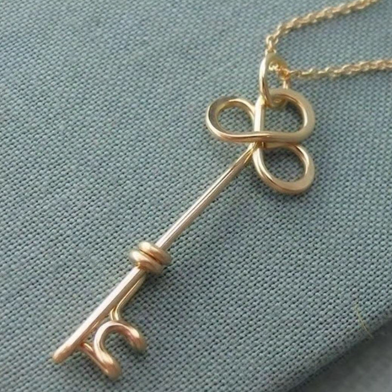 Handmade Wire Wrapped Key Pendant Necklace, Minimalist Vintage Key Jewelry