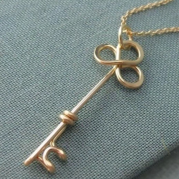 Handmade Wire Wrapped Key Pendant Necklace, Minimalist Vintage Key Jewelry