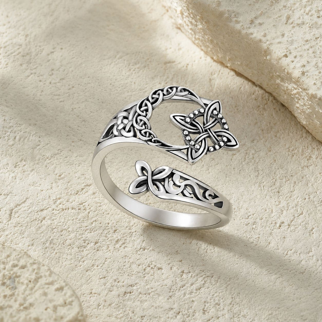 Celtic Knot Adjustable Open Ring, Bohemian-Style Vintage Distressed Ring