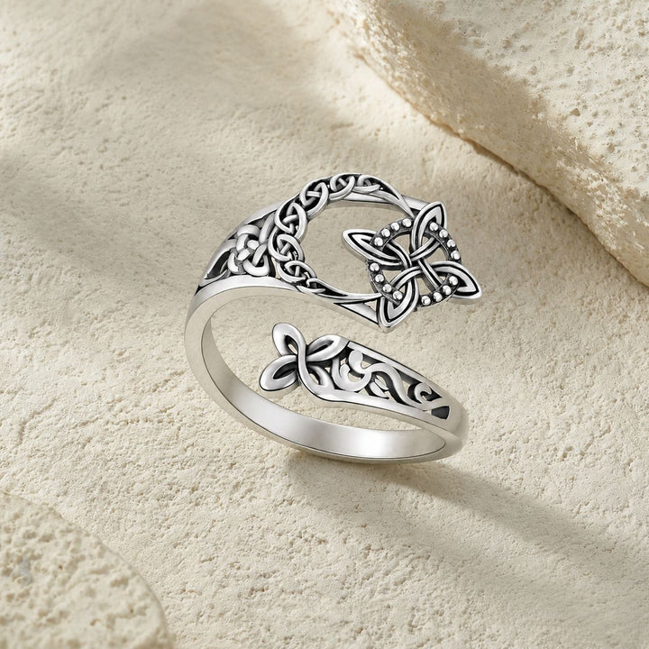 Celtic Knot Adjustable Open Ring, Bohemian-Style Vintage Distressed Ring