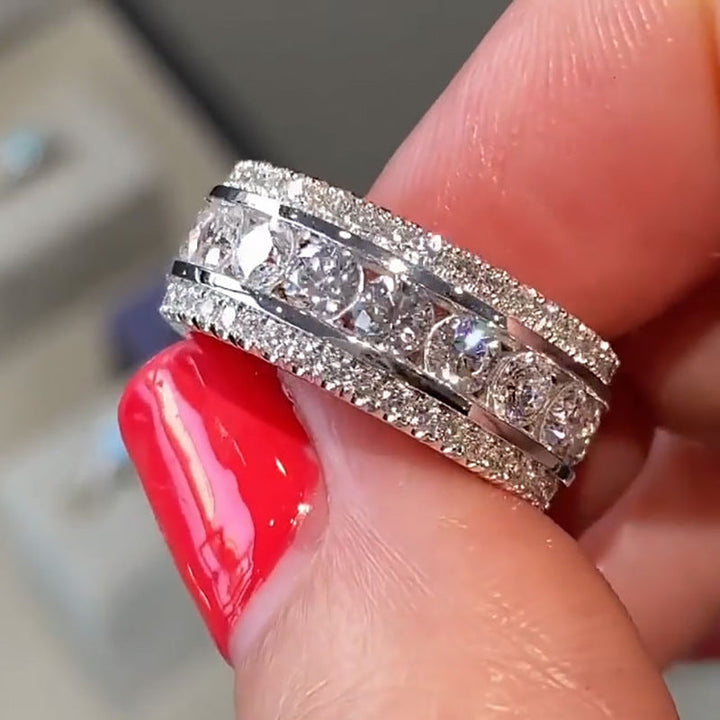 3-Row Full Iced Out Diamonds Men’s Band Ring, Wide Channel Set Eternity Wedding Ring