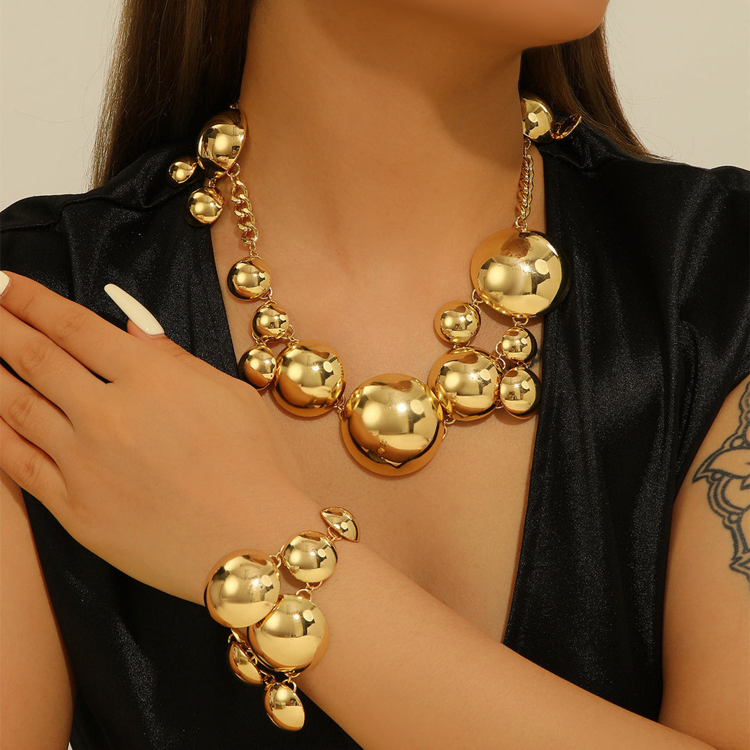 Oversized Dome Jewelry Set, Bold Statement Bib Necklace & Bracelet