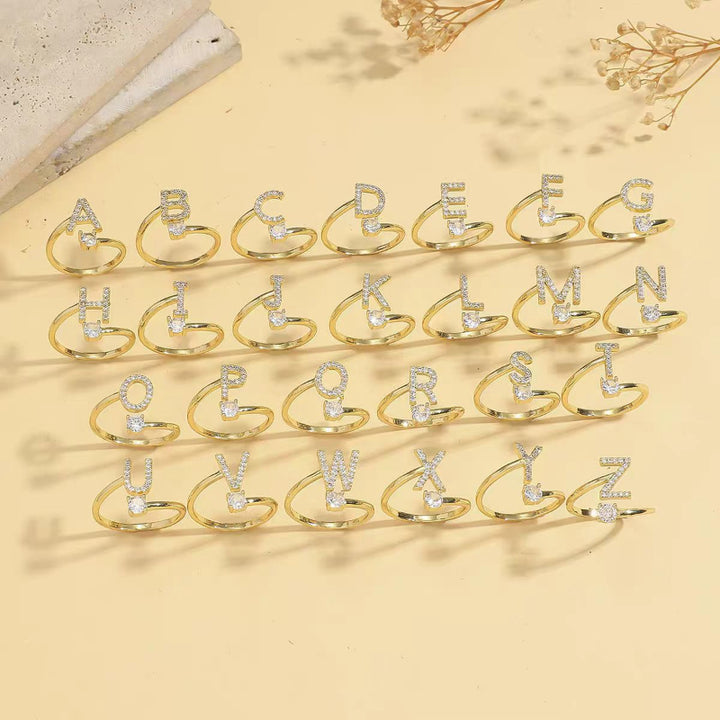 26 Letters Pave Initial Open Ring, Dainty Personalized Stackable Signet Ring