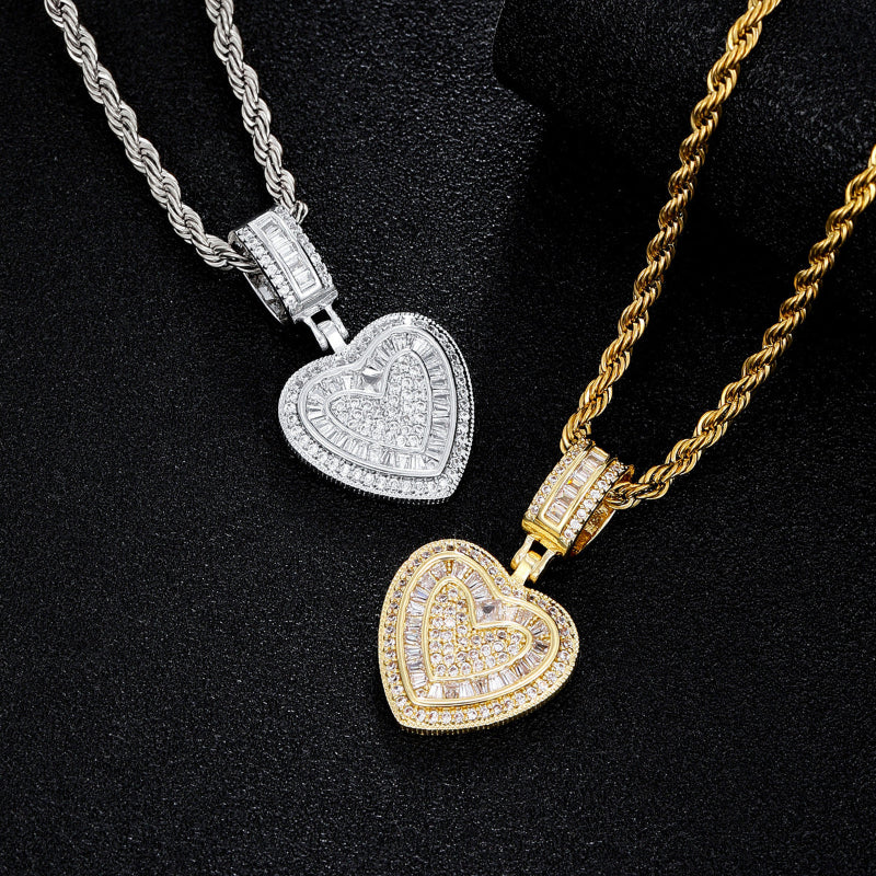 Layered Heart‑Shaped Diamond Pendant Necklace, Rope Chain Two‑Tone Jewelry
