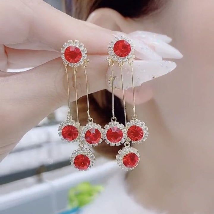 Two-way Diamond Tassel Earrings (Silver Needles), Gold‑Tone Tiered Drop Earrings
