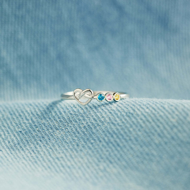 Adjustable Opening Interlocked Infinity Heart Stackable Ring, Dainty Personalized Family Promise Ring For Women