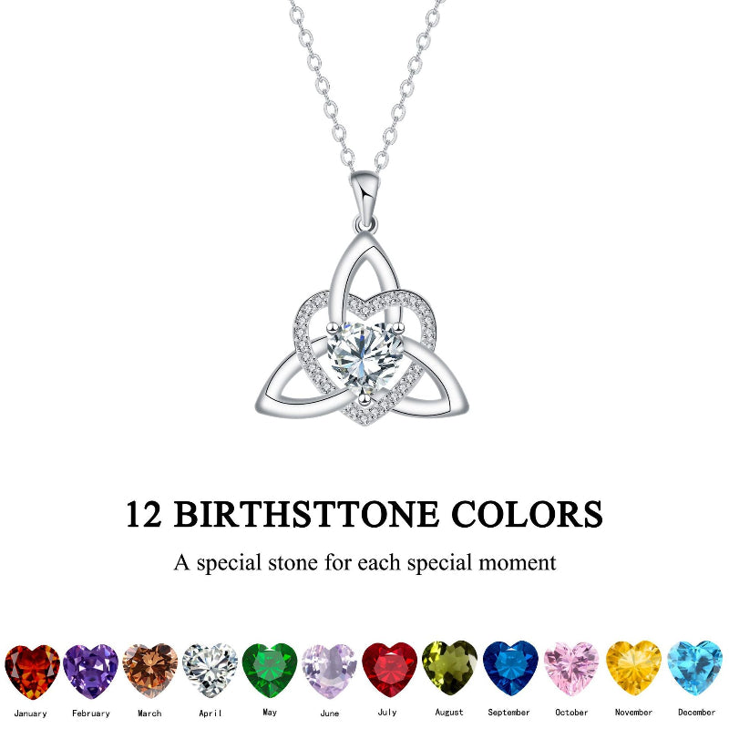 Celtic Trinity Knot Heart Birthstone Necklace, Hypoallergenic Women Sentimental Pendant