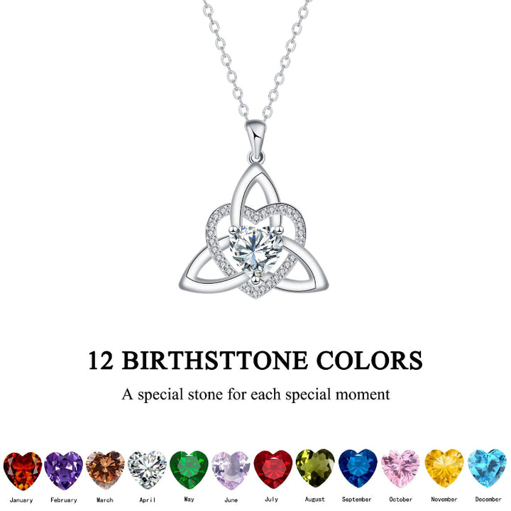 Celtic Trinity Knot Heart Birthstone Necklace, Hypoallergenic Women Sentimental Pendant