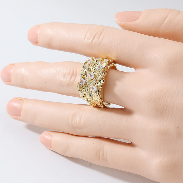 Bohemian style Statement Ring, Bold Chunky Ring with Sparkling Diamonds for Men &amp; Women