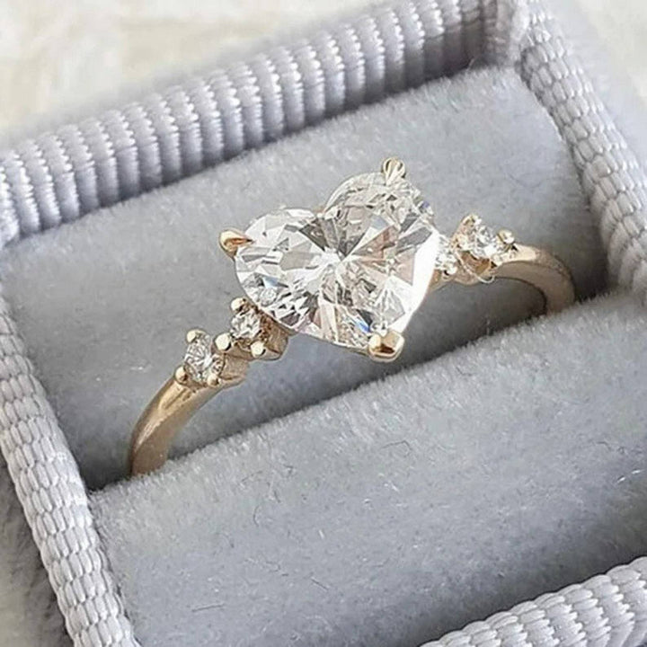 Heart Cut Diamond Solitaire Ring, Romantic Love Statement Ring with Side Accent Diamonds for Women