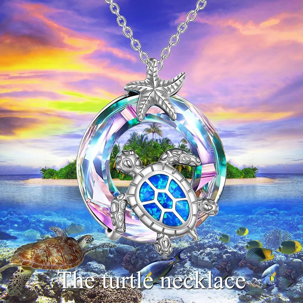 S925 Silver Colorful Gemstone Sea Turtle Pendant Necklace, Ideal Gift Choice