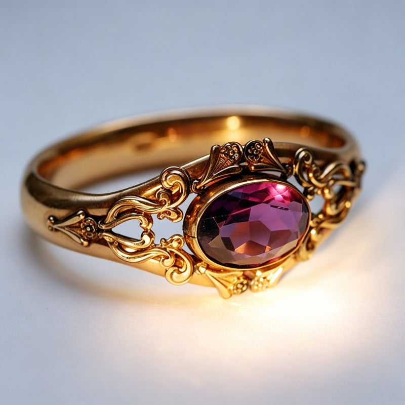 Vintage Oval Gemstone Ring, Ornate Filigree Carved Statement Ring, Elegant Jewelry Gift