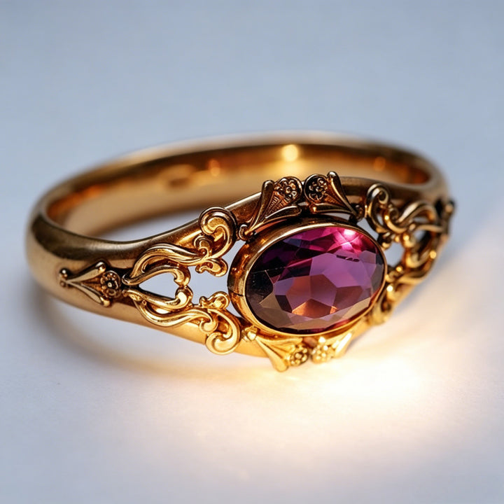 Vintage Oval Gemstone Ring, Ornate Filigree Carved Statement Ring, Elegant Jewelry Gift