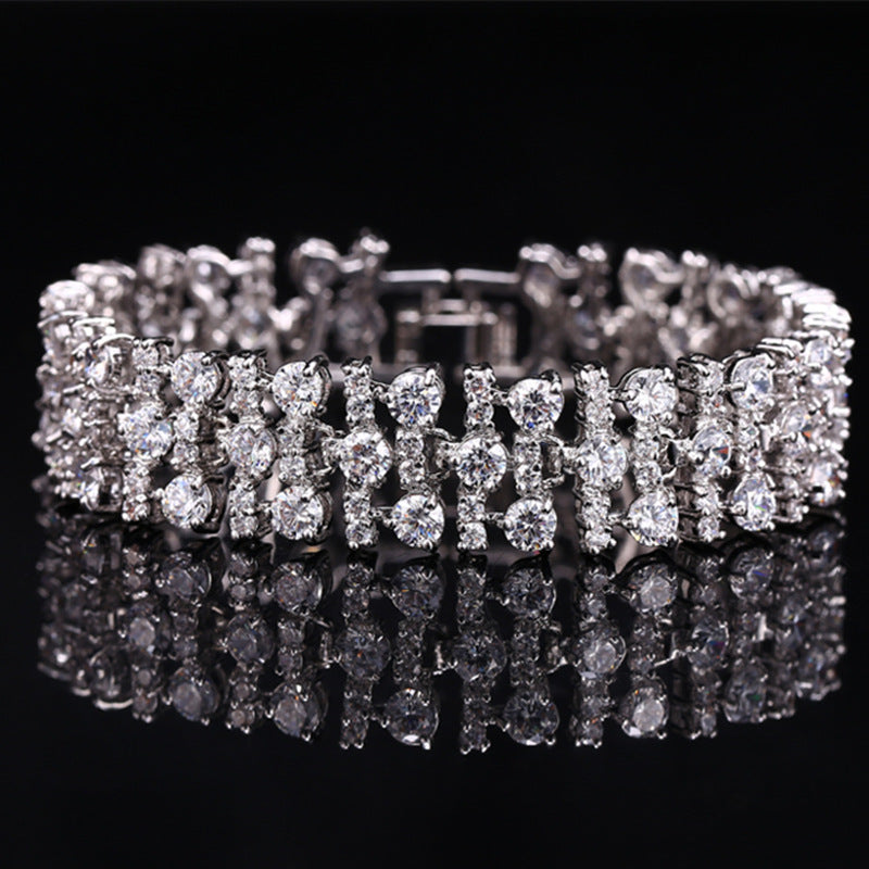 6-Tone Multi-Row Round Cut Diamond Tennis Bracelet Collection, Luxury Wide Link Evening Jewelry