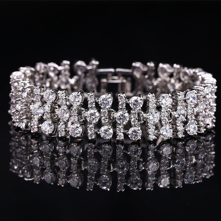 6-Tone Multi-Row Round Cut Diamond Tennis Bracelet Collection, Luxury Wide Link Evening Jewelry