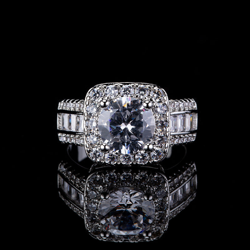 Round Cut Halo Engagement Ring, Baguette Diamond Ring for Formal Attire for Women