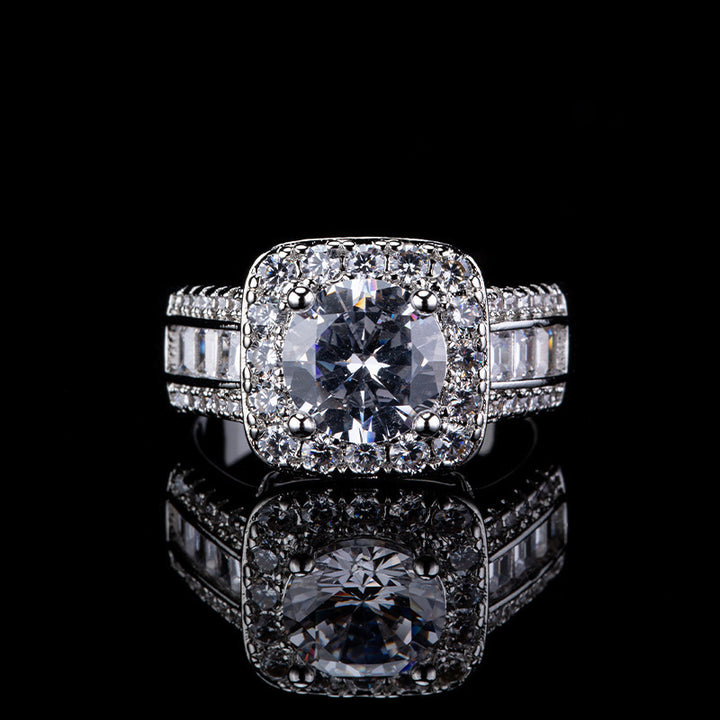 Round Cut Halo Engagement Ring, Baguette Diamond Ring for Formal Attire for Women