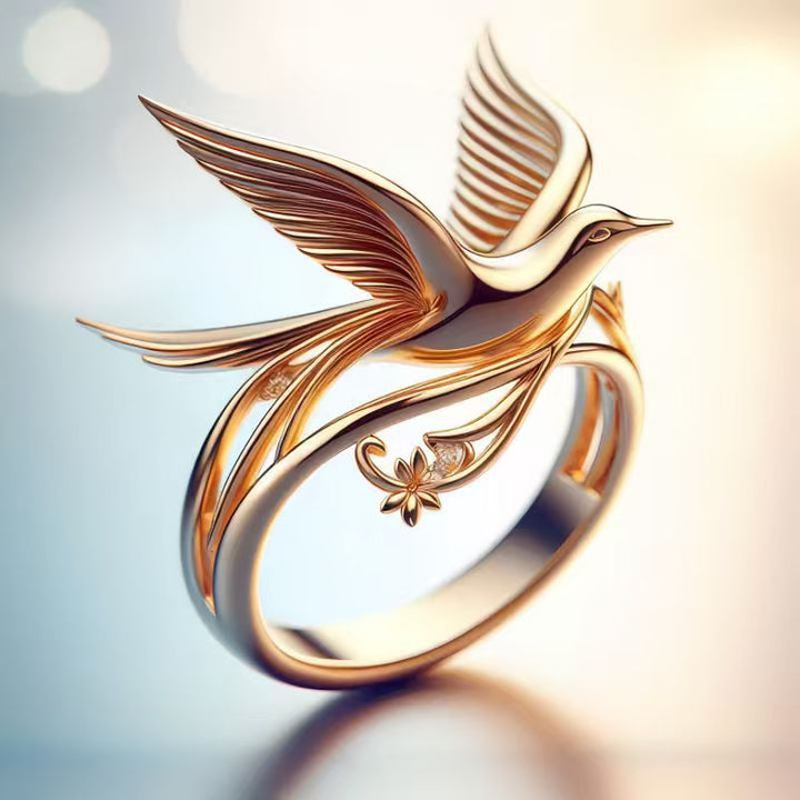 Elegant Bird Shaped Sculpted Ring, 14K Retro Minimalist Style