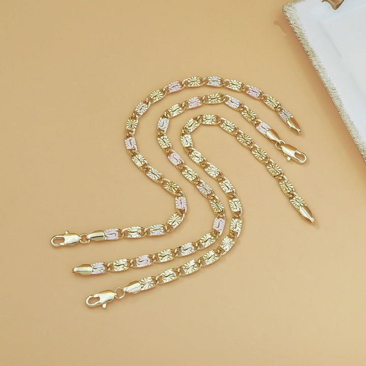 Embossed Sunflower Flat Link Bracelet, Classic Figaro Chain Dainty Stackable Women Daily Minimalist Wrist Jewelry