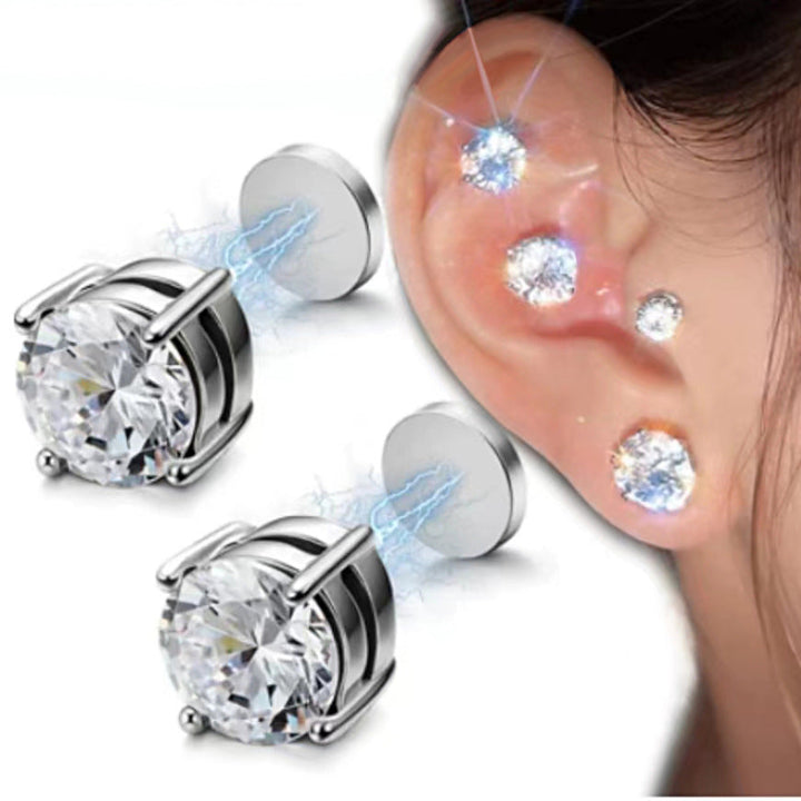 Clip‑On Magnetic Round Diamond Stud Earrings, No‑Piercing Non‑Tarnish Multi‑Color Magnetic Ear Jewelry