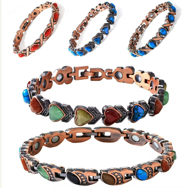 Vintage Inlaid Stone Link Bracelet, Retro Hand Chain for Women, Boho Statement Wrist Jewelry