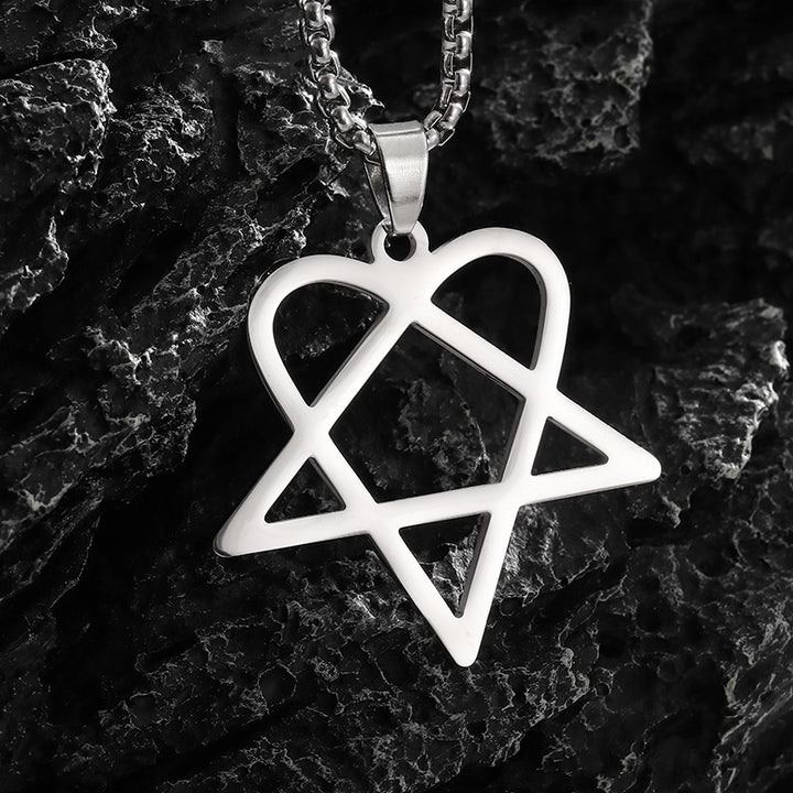 Minimal Hollow Heart Pentagram Pendant Necklace, Gothic Statement Necklace for Men Women
