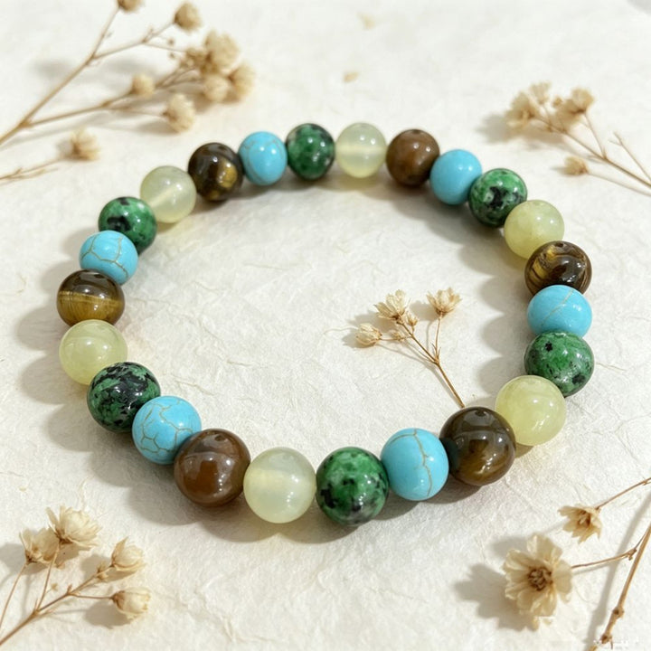 Mixed Natural Stone Beaded Stretch Bracelet, Multi Color Round Gemstone Stackable Wrist Bracelet For Men Women
