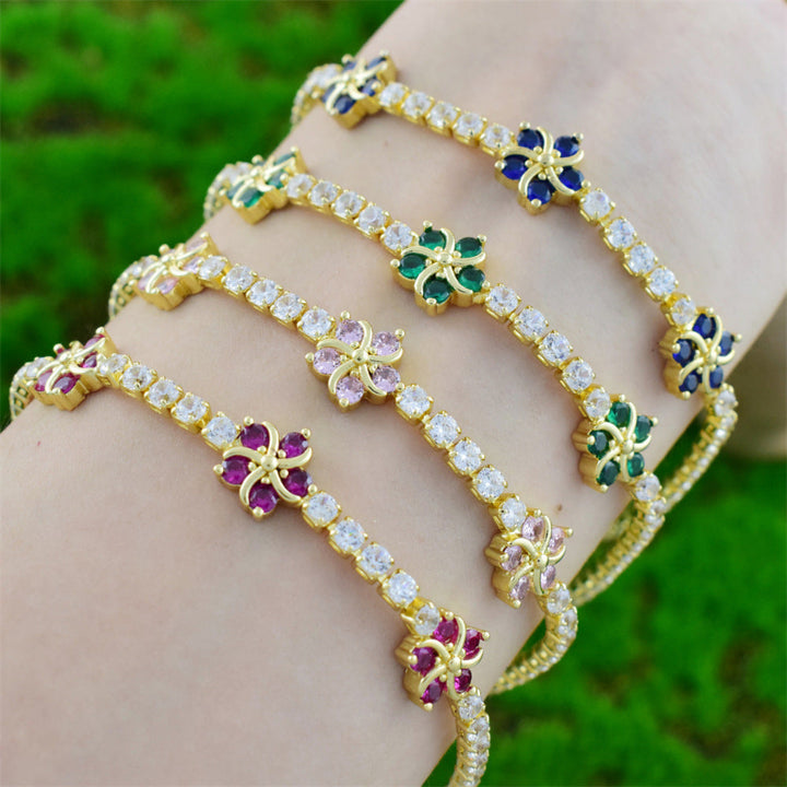 Colored Diamond Tennis Bracelet, Adjustable Extension Dainty Stackable Women Lucky Symbol Wrist Jewelry