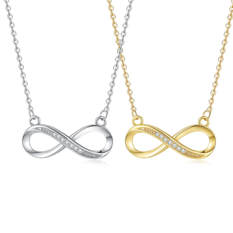 Pave Diamond Infinity Symbol Pendant Necklace, Dainty Eternal Love Collarbone Jewelry For Women