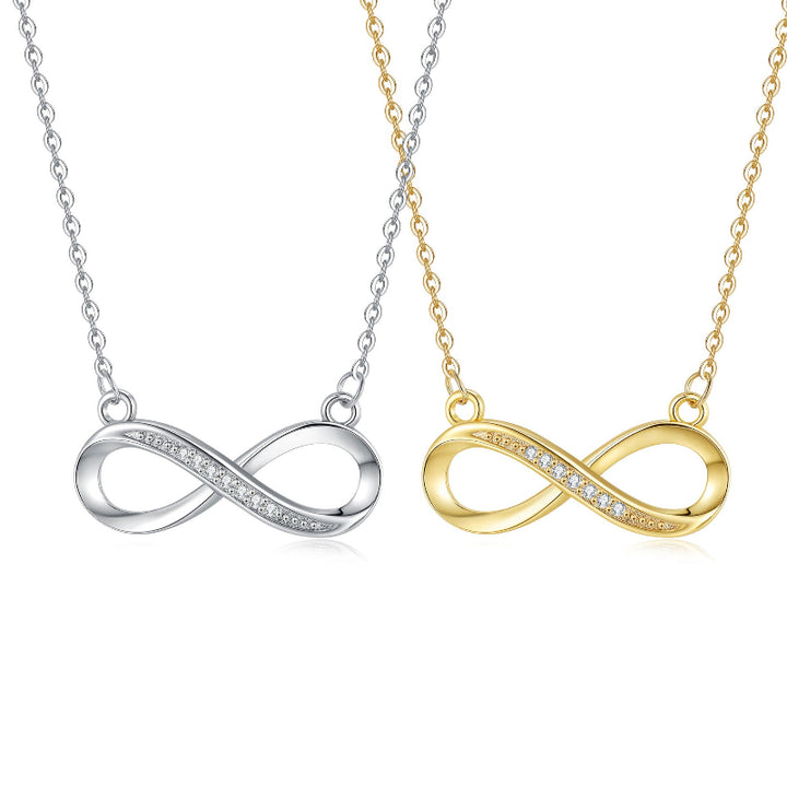 Pave Diamond Infinity Symbol Pendant Necklace, Dainty Eternal Love Collarbone Jewelry For Women