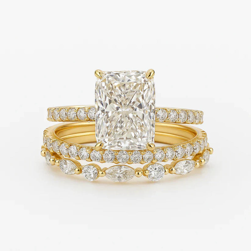 Radiant Cut 3-Piece Stack Diamond Bridal Ring Set, Multi-Shape Pave Wedding Band Trio