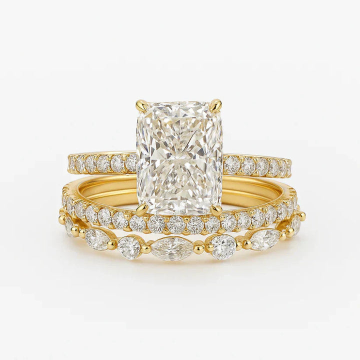 Radiant Cut 3-Piece Stack Diamond Bridal Ring Set, Multi-Shape Pave Wedding Band Trio
