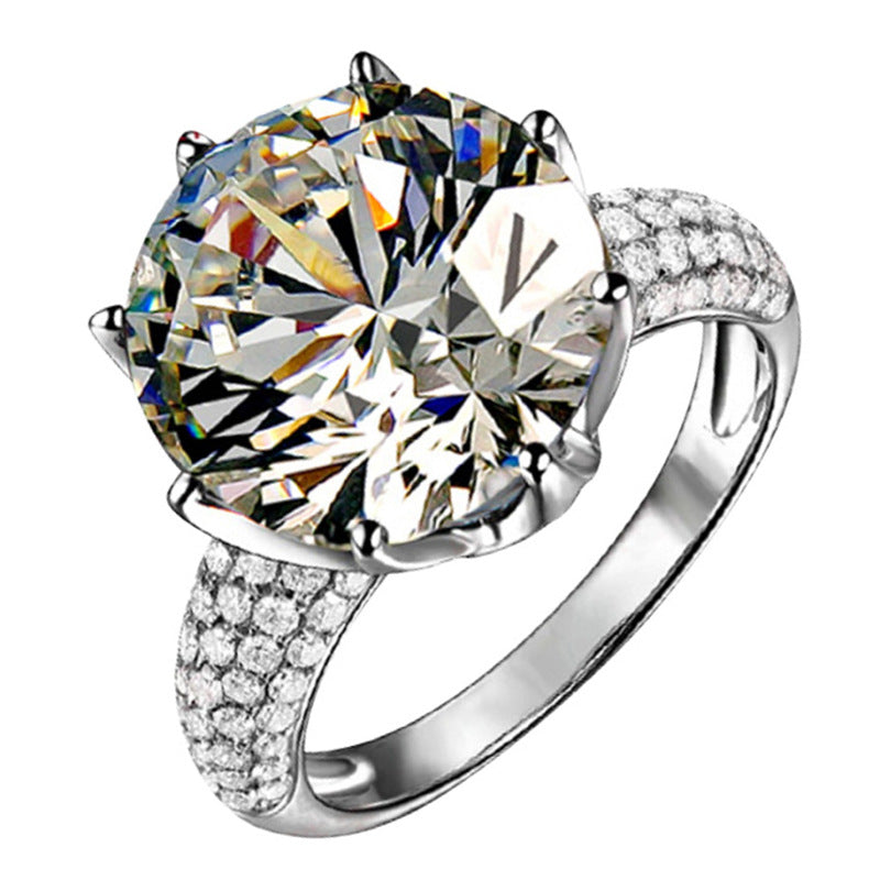 8-Prong Round Giant Diamond Statement Ring, Double Row Pave Wide Cocktail Ring